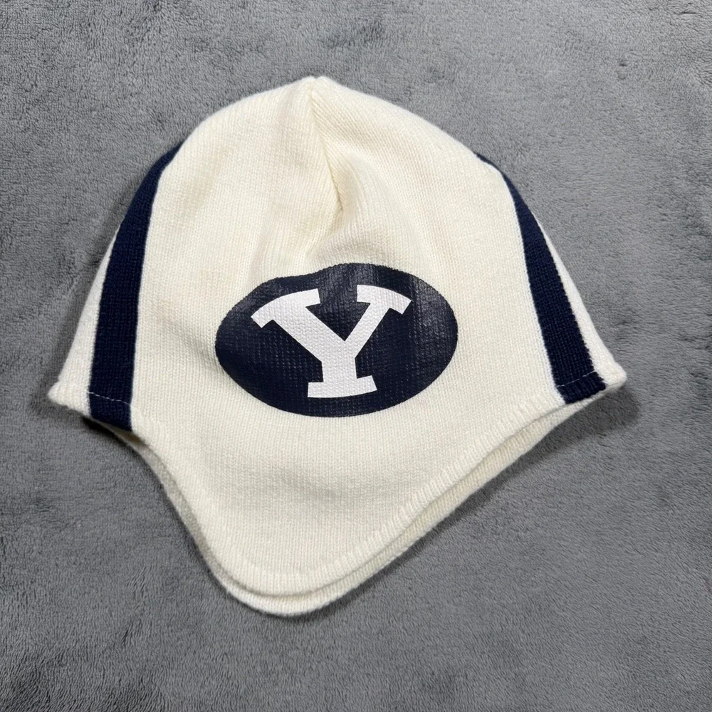 Nike Team BYU Cougars Football Helmet Beanie Cream Navy Blue Knit Skull Cap OS